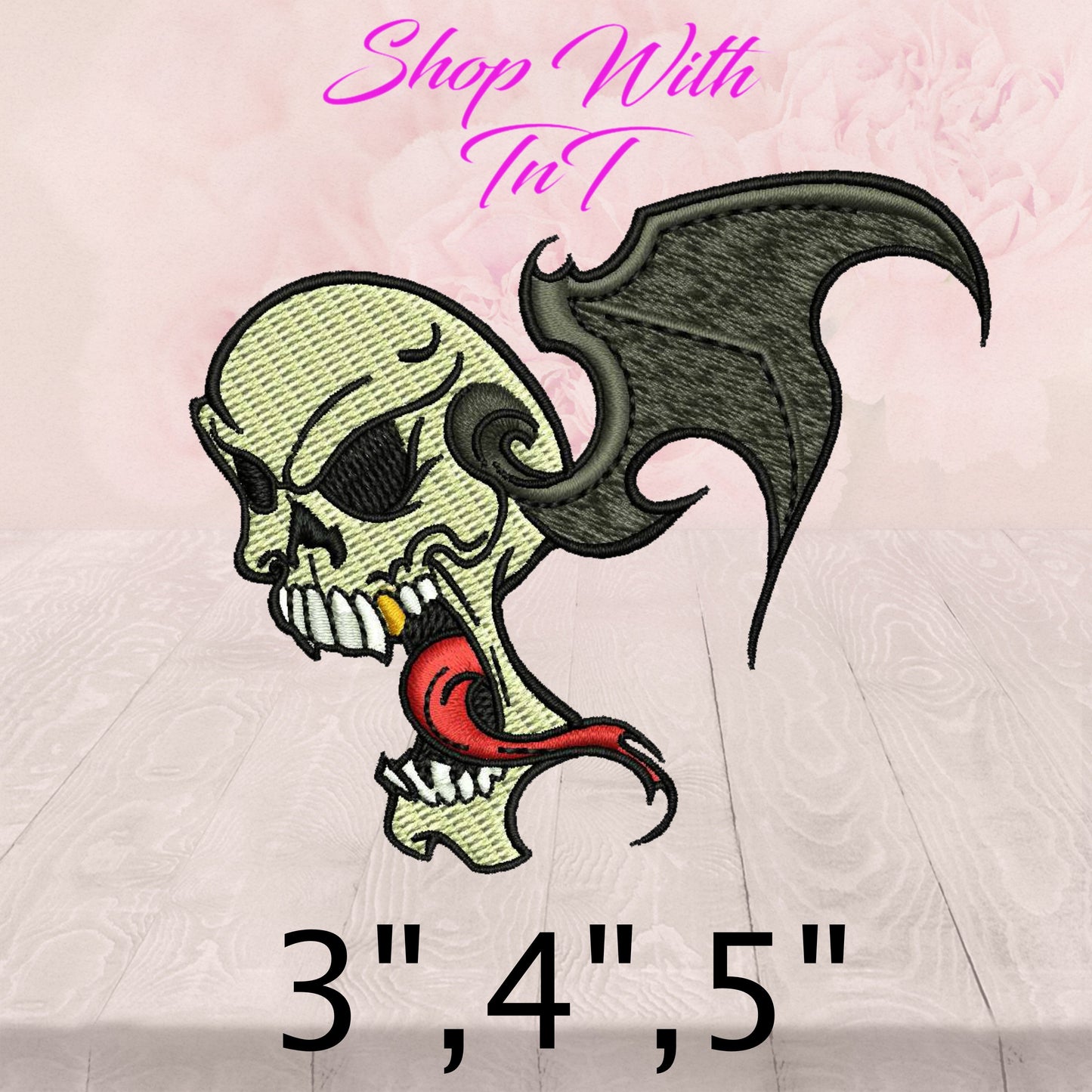 Skull With Bat Wings | Patch Embroidered | Iron On or Sew On