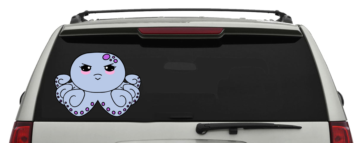 Mockup of the kawaii octopus as a car decal