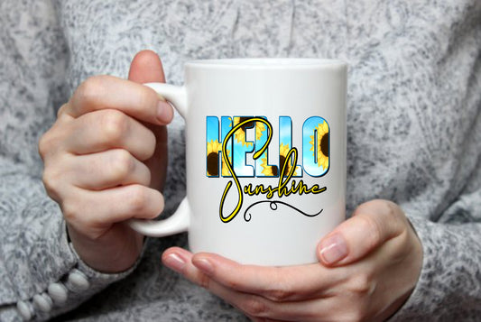 Hello Sunshine, Sunflowers, 15 oz Mug - Mug1