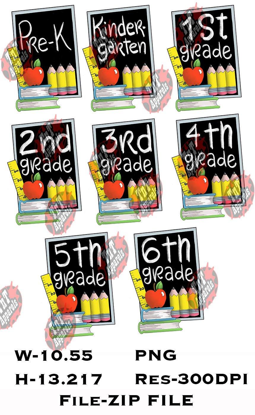 Chalkboard grade labels from Pre-K through 6th grade