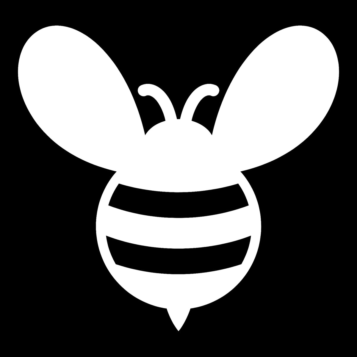 Bee decal in white on a black background