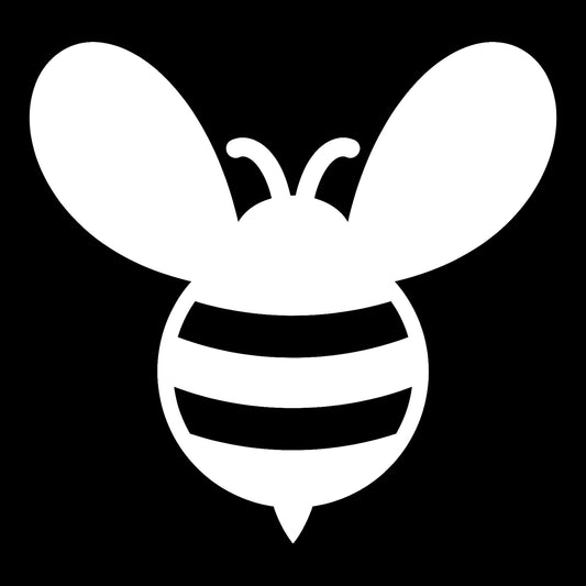 Bee decal in white on a black background