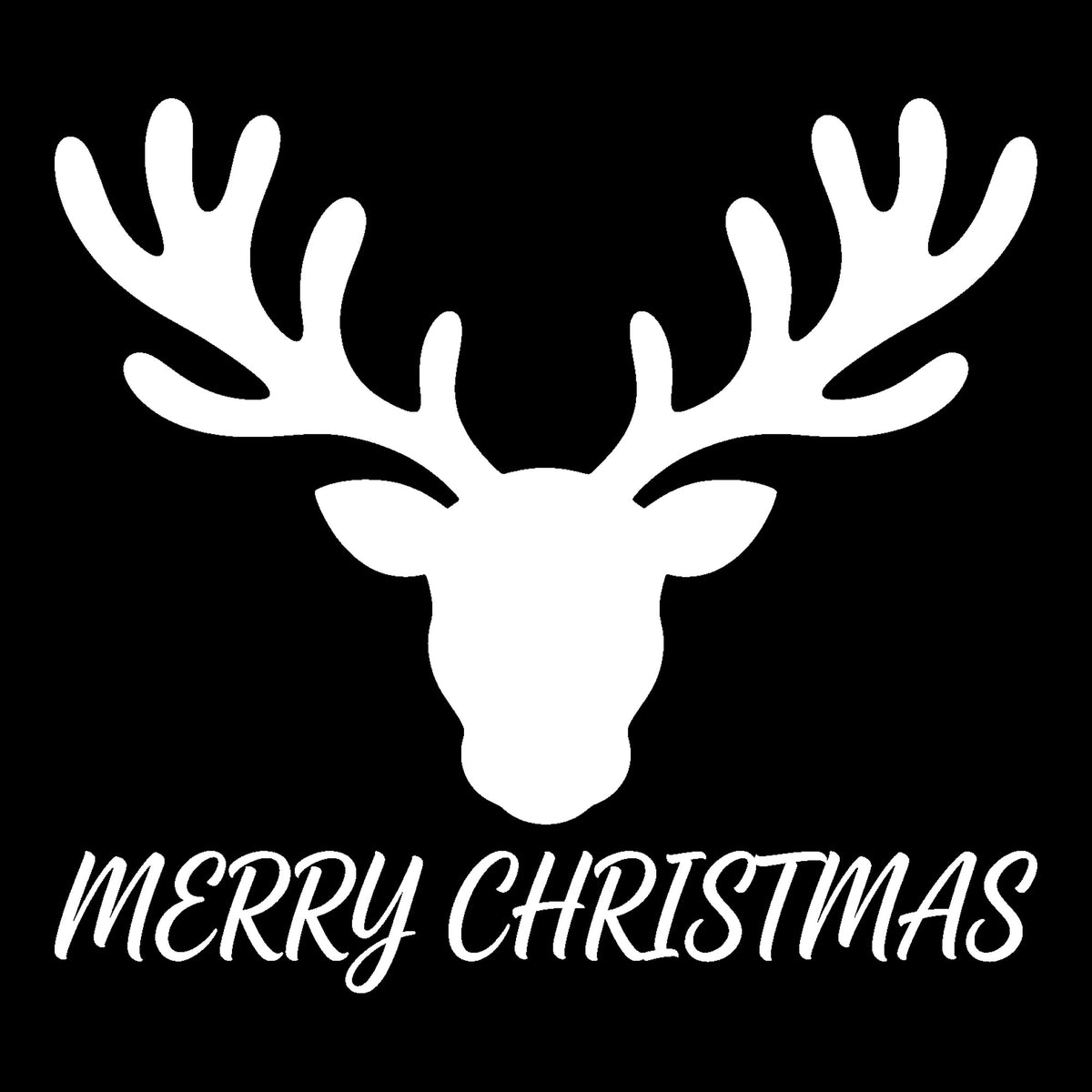 Merry Christmas Reindeer decal in white on a black background