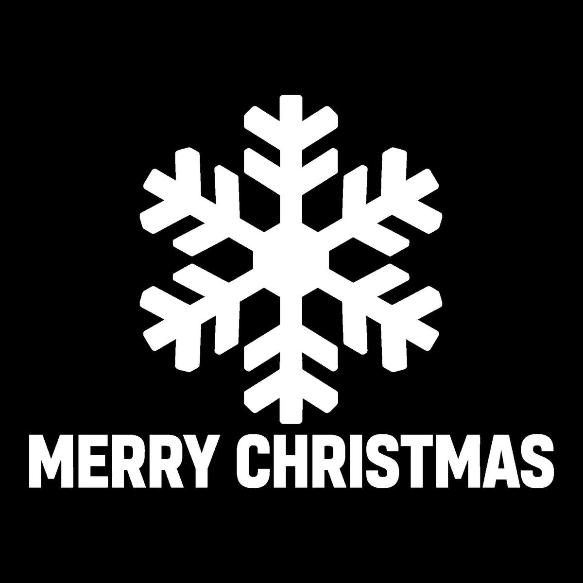Merry Christmas Snowflake decal in white on a black background