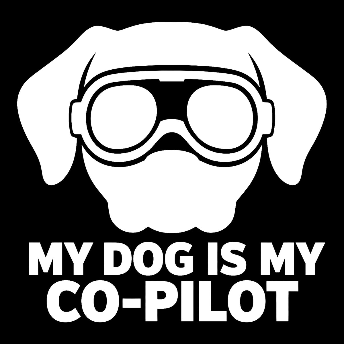 Dog Co-Pilot decal in white on a black background