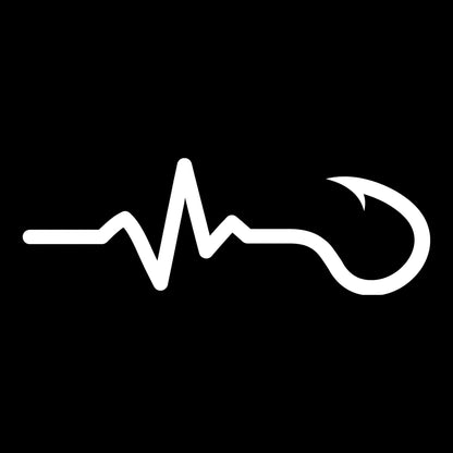 Fishing Heartbeat decal in white on a black background