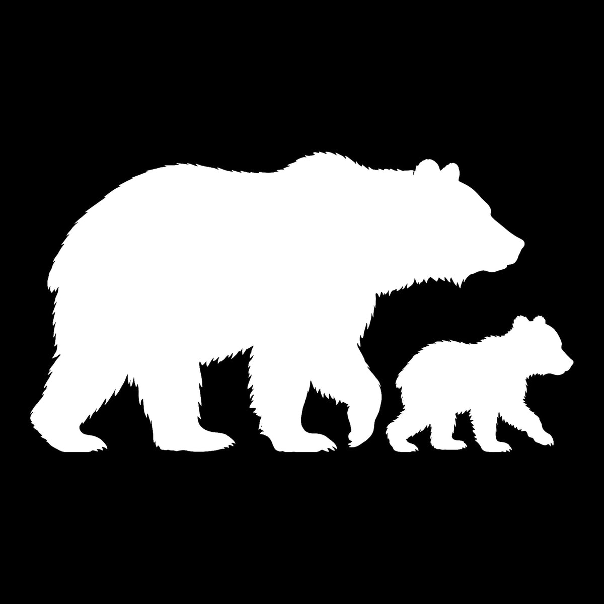 Mama Bear decal in white on a black background