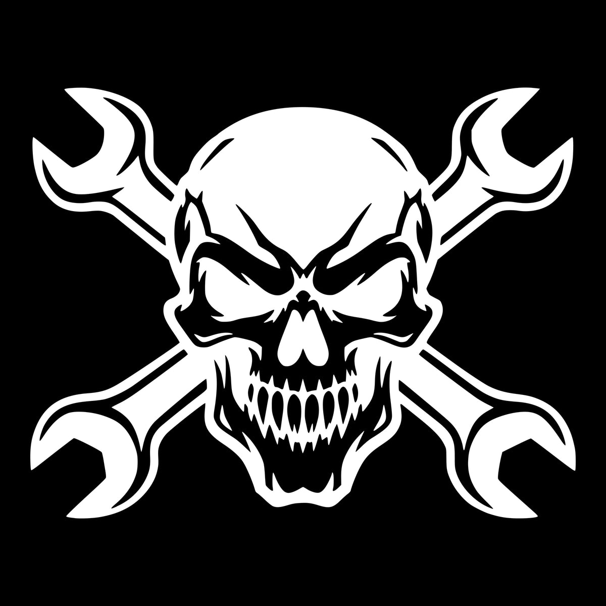 Mechanic decal in white on a black background