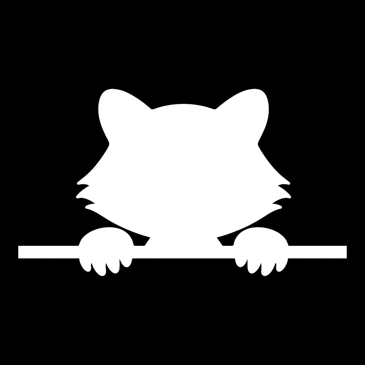 Peeking Raccoon decal in white on a black background