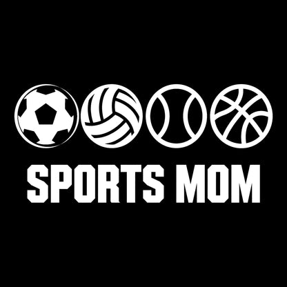 Sports Mom decal in white on a black background