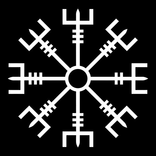Vegvisir decal in white on a black background