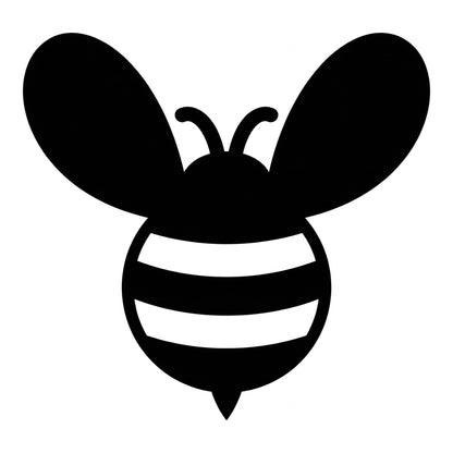 Bee decal design in black on a white background