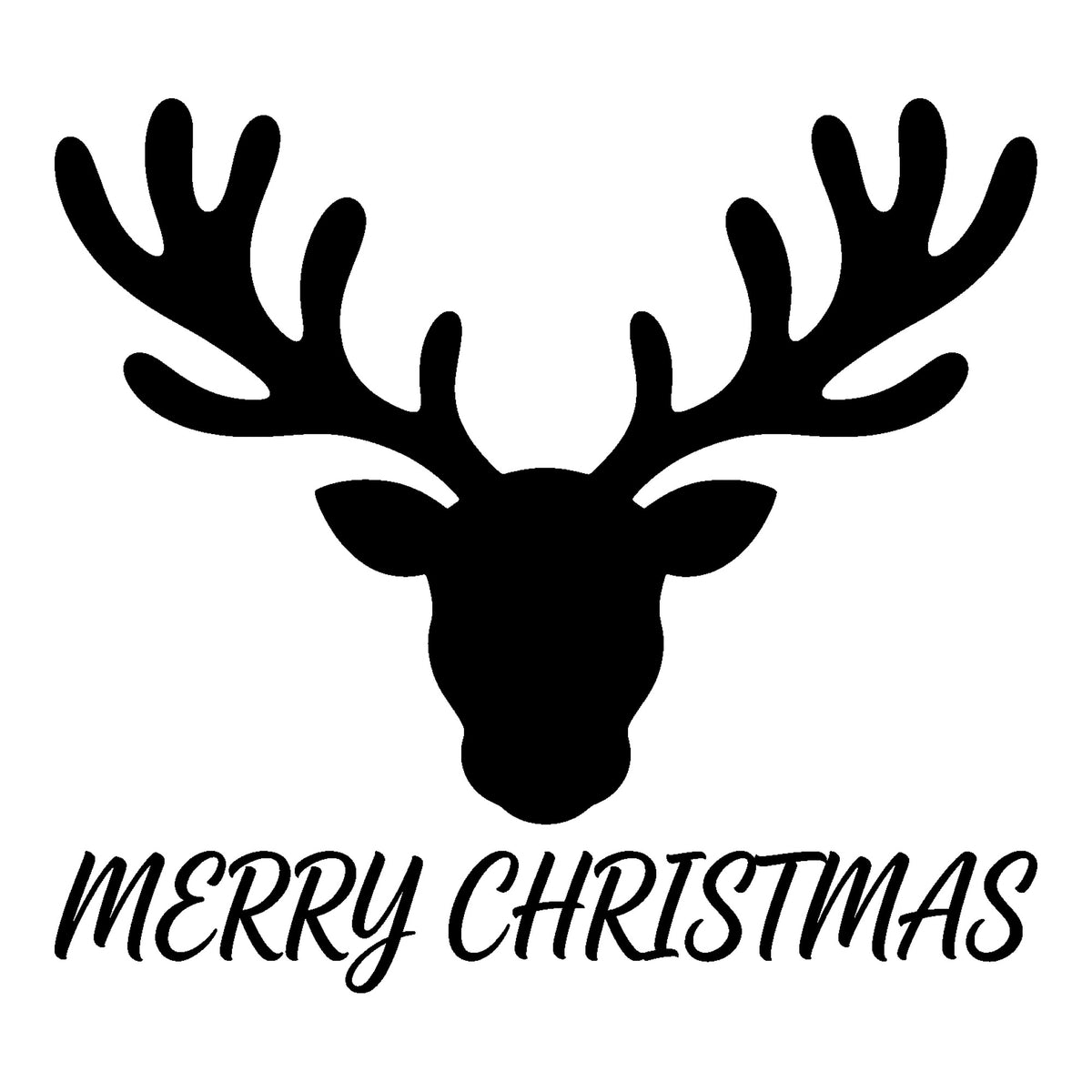 Merry Christmas Reindeer decal design in black on a white background