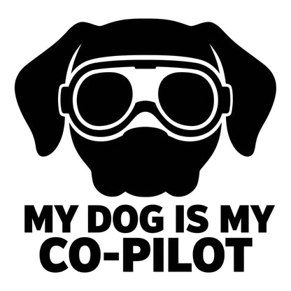 Dog Co-Pilot decal design in black on a white background