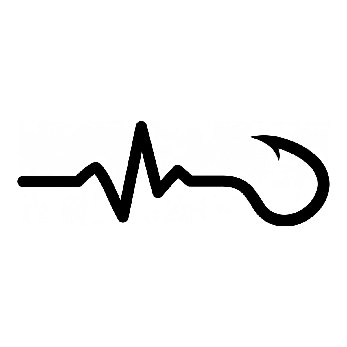 Fishing Heartbeat decal design in black on a white background
