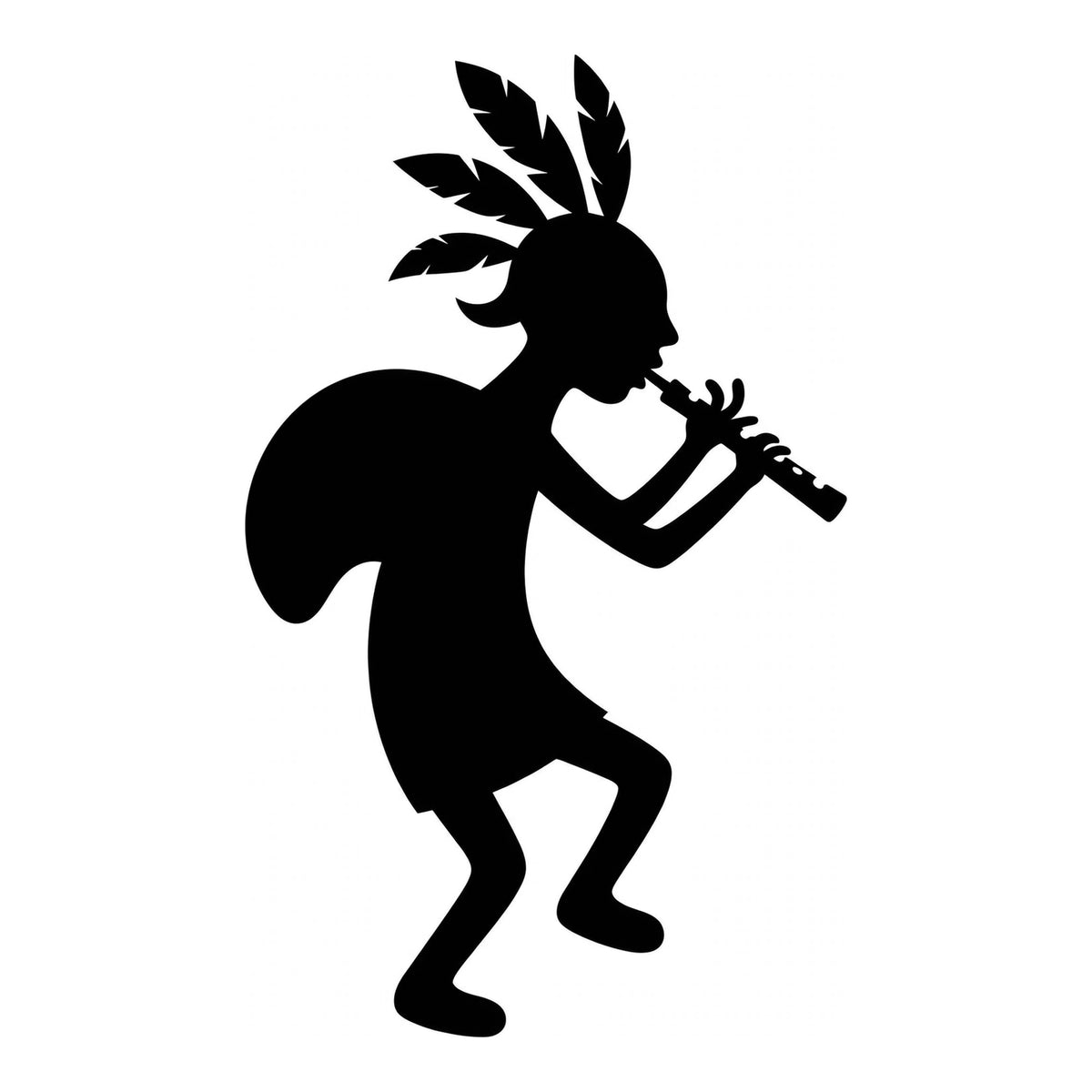 Kokopelli decal design in black on a white background