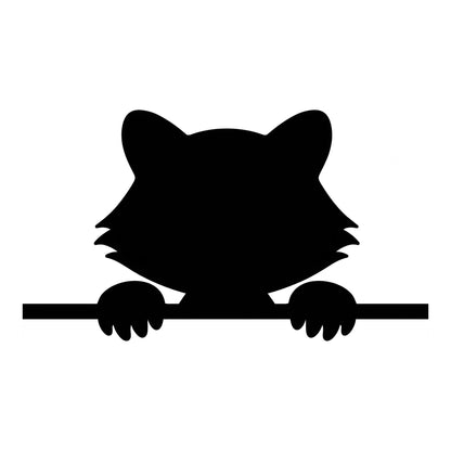 Peeking Raccoon decal design in black on a white background