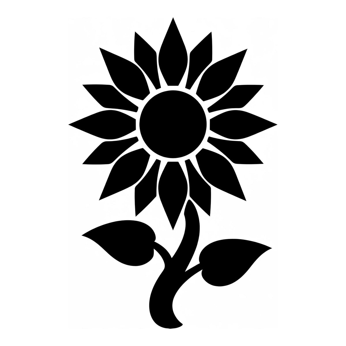 Sunflower decal design in black on a white background