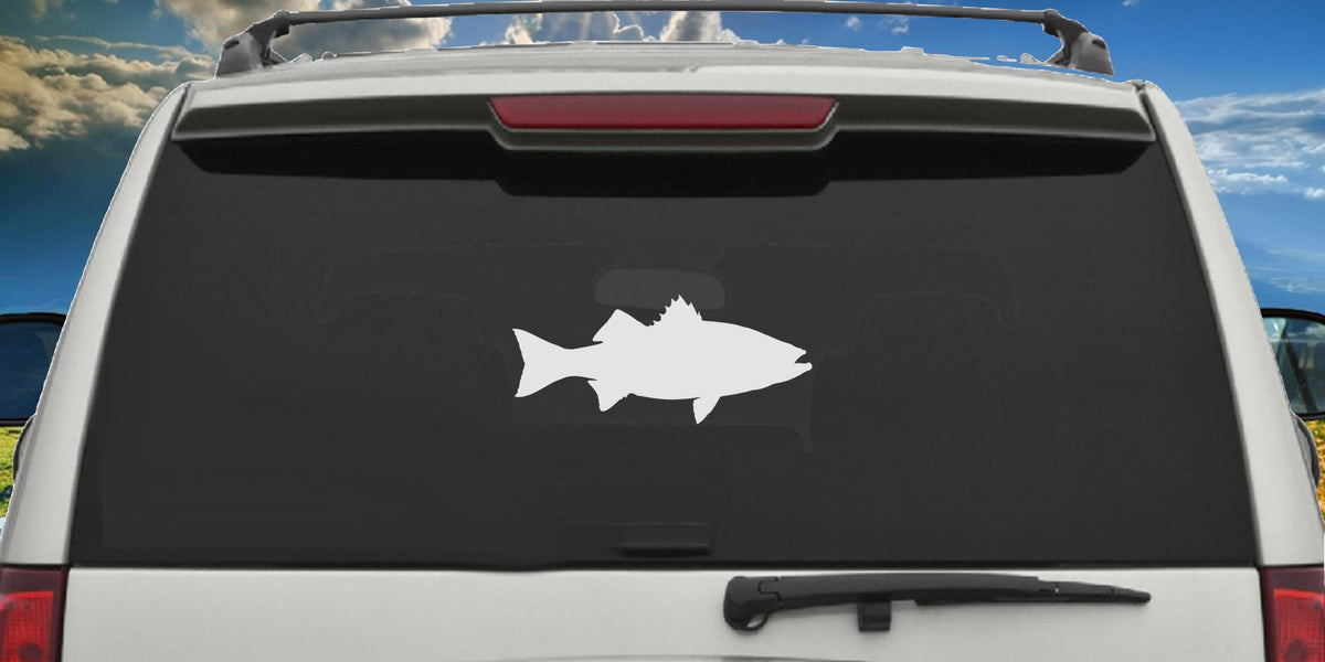 Striped Bass decal applied to a truck rear window
