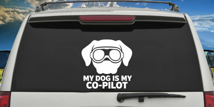 Dog Co-Pilot decal applied to a truck rear window