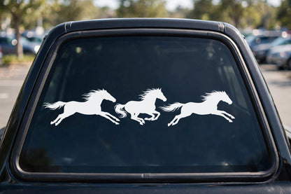 Running Horses decal applied to a truck rear window