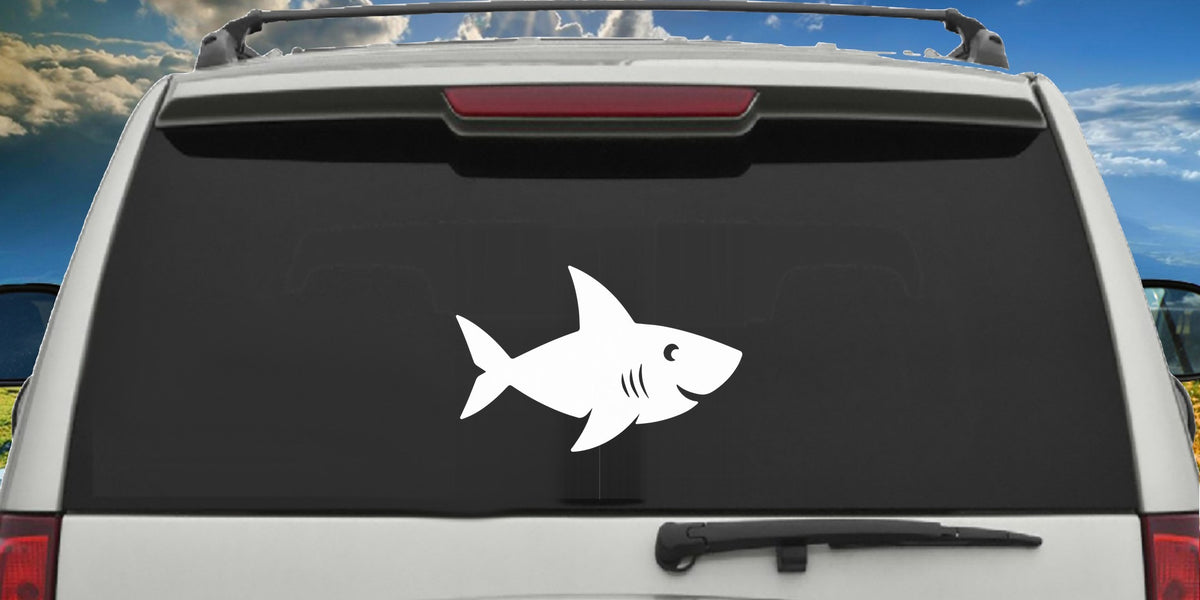 Shark decal applied to a truck rear window