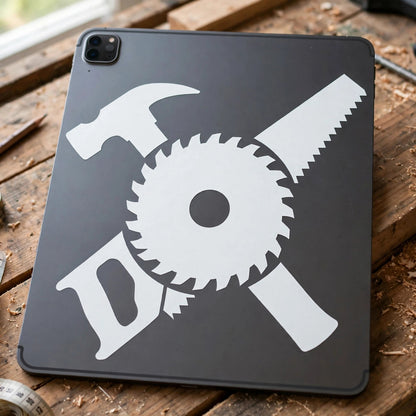 Carpenter decal applied to a tablet back
