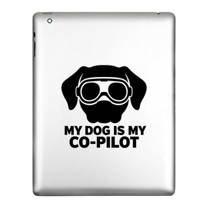 Dog Co-Pilot decal applied to a tablet back
