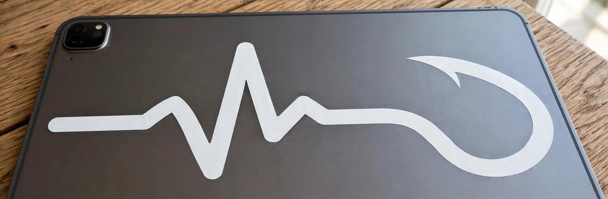 Fishing Heartbeat decal applied to a tablet back