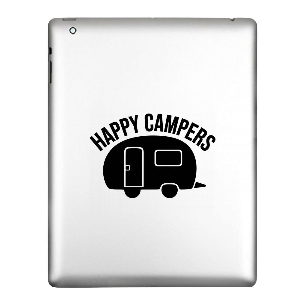 Happy Campers decal applied to a tablet back
