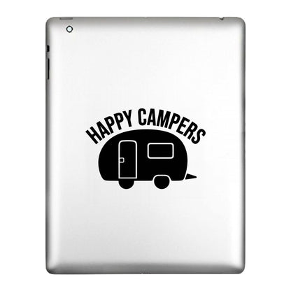 Happy Campers decal applied to a tablet back