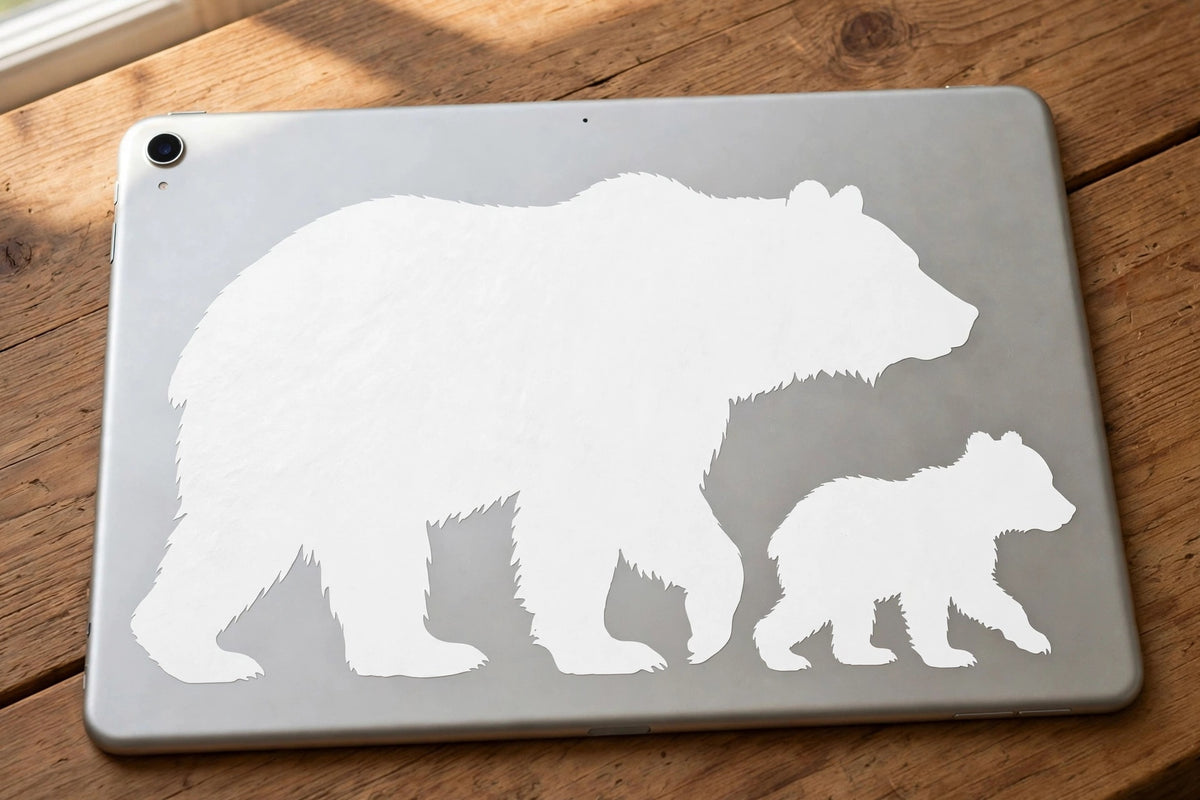 Mama Bear decal applied to a tablet back