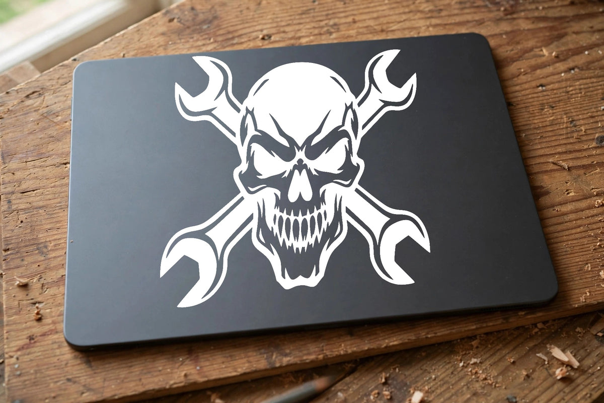 Mechanic decal applied to a tablet back