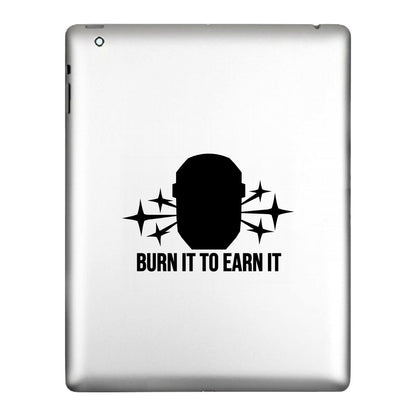 Welder decal applied to a tablet back