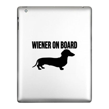Wiener On Board decal applied to a tablet back